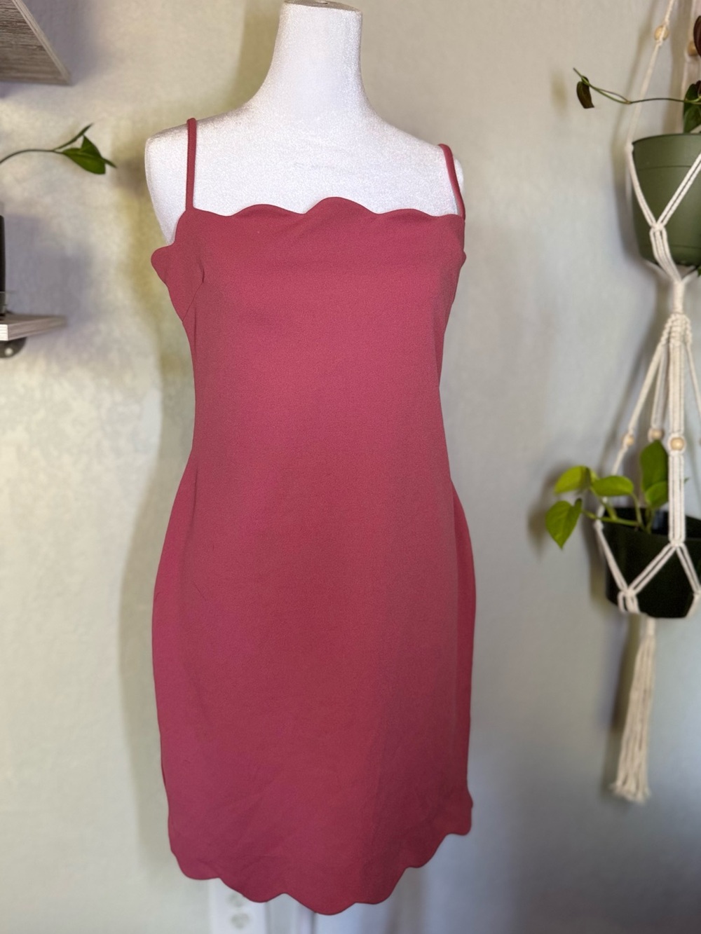 iris Scallop Trim Spaghetti Strap Mini Dress in Dusty Rose